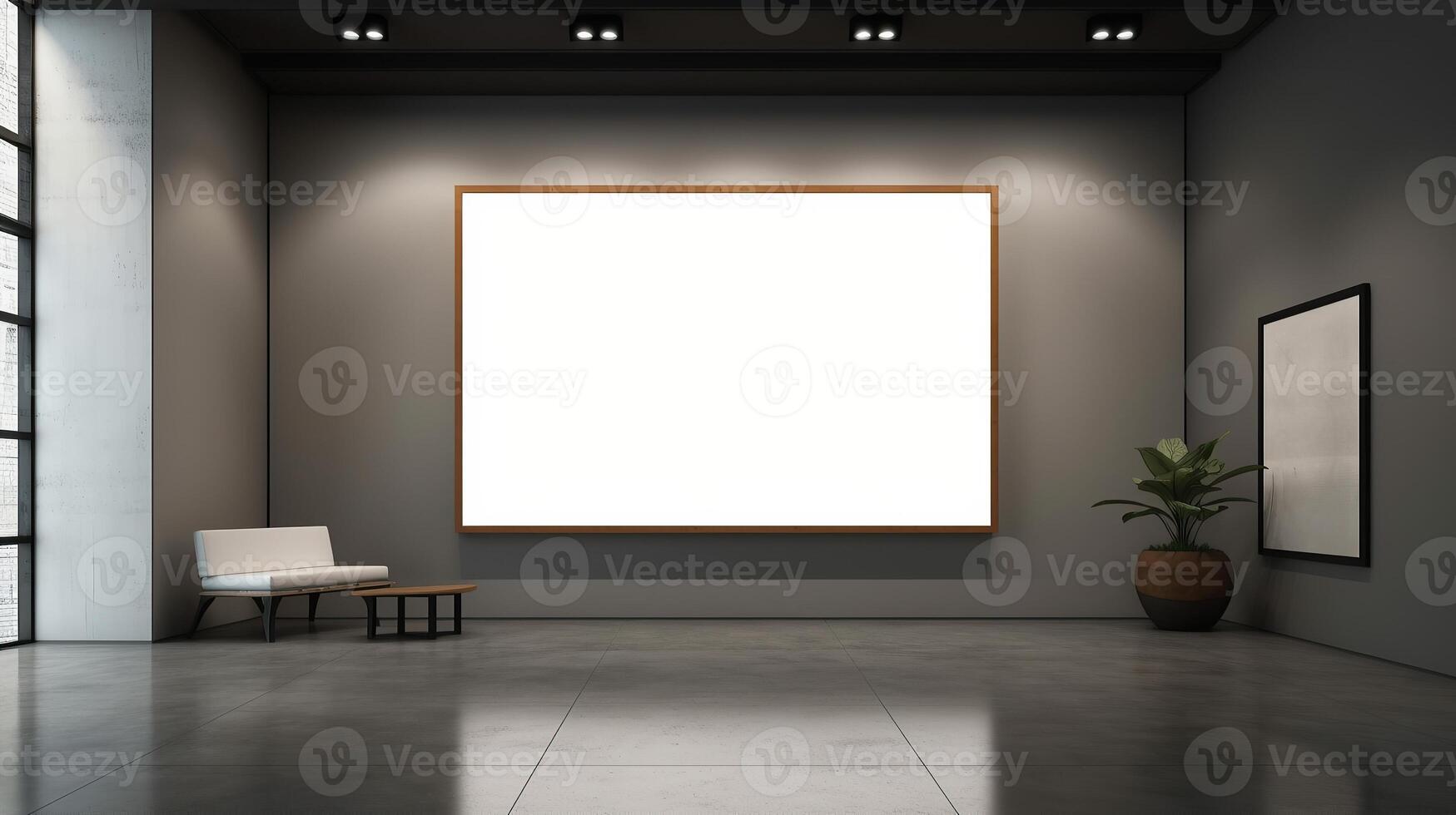 office interior with table meeting, for your advertising in abstract exhibition 3D rendering, mock up created by AI photo