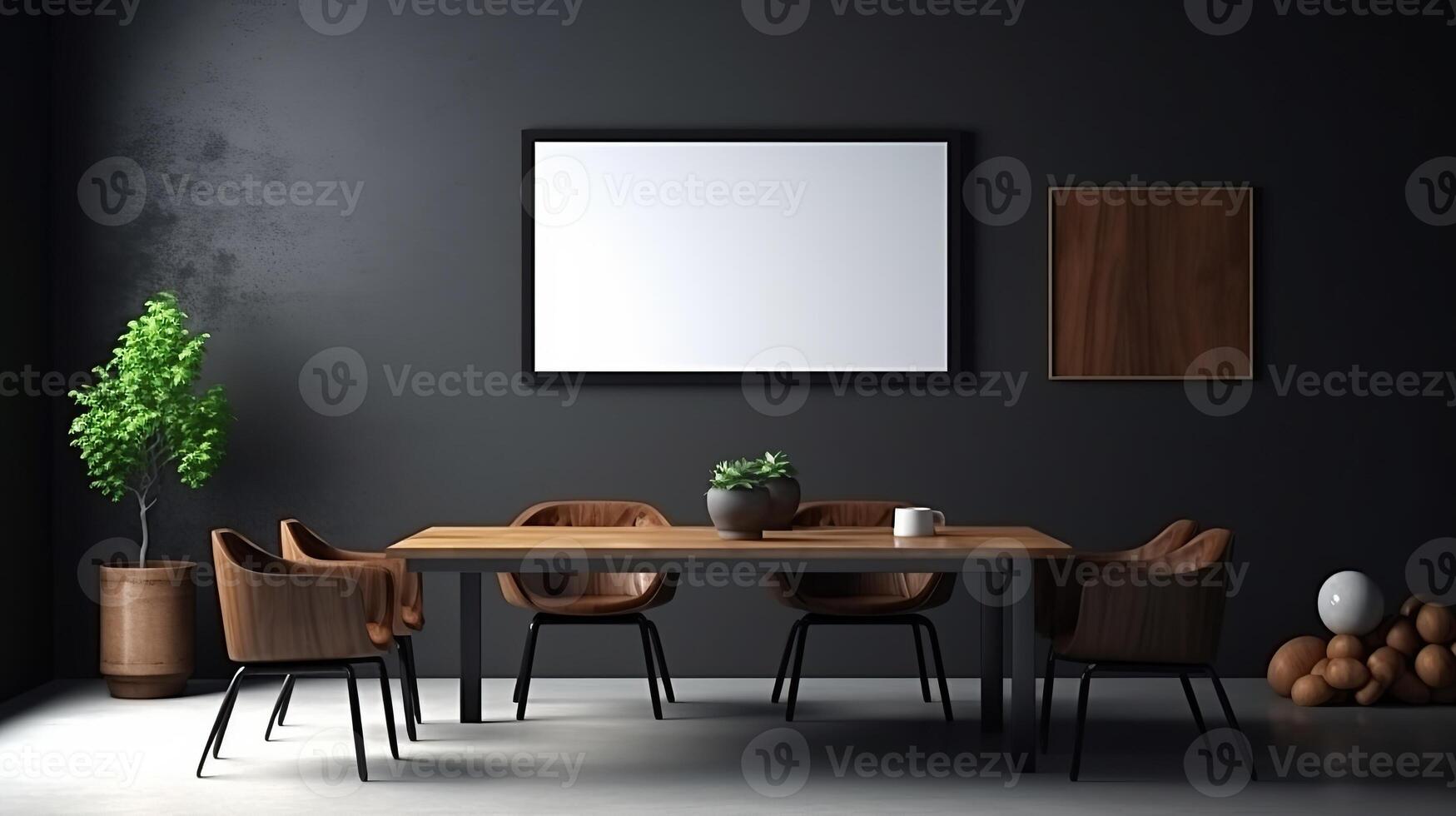 office interior with table meeting, for your advertising in abstract exhibition 3D rendering, mock up created by AI photo