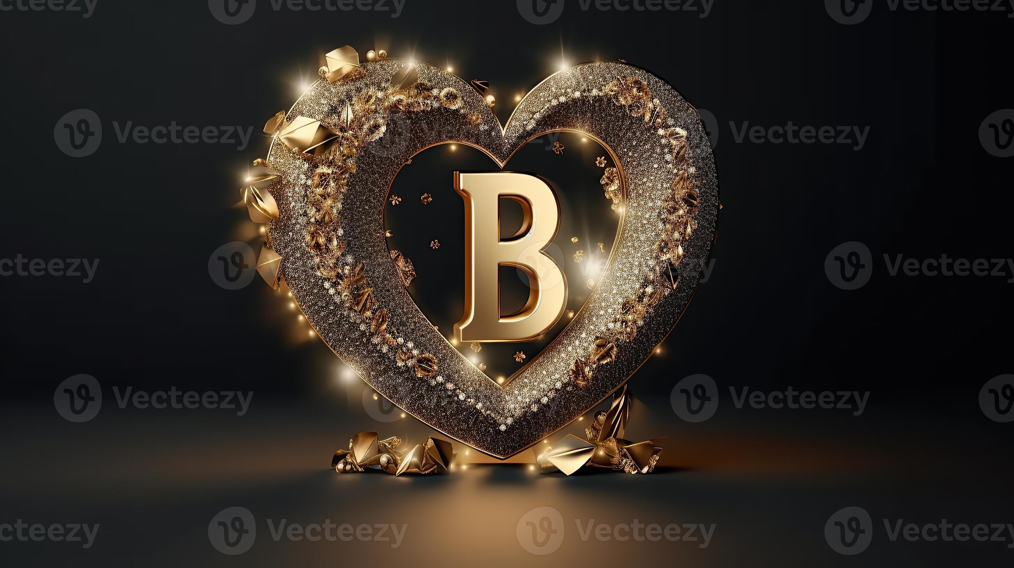 Letter B Elegant background with golden heart frame elements and glitter  light effect decoration created by Generative AI 25411602 Stock Photo at  Vecteezy