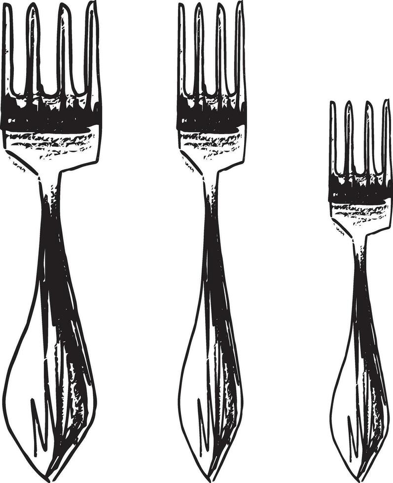 Black fork in vintage style on white background. vector