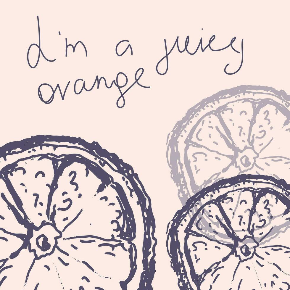 Orange in sketch style, poster design. vector
