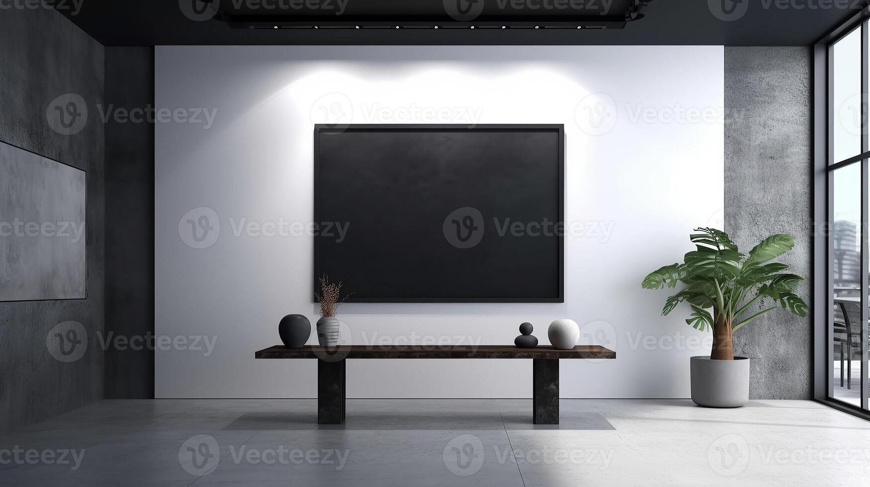 office interior with table meeting, for your advertising in abstract exhibition 3D rendering, mock up created by AI photo