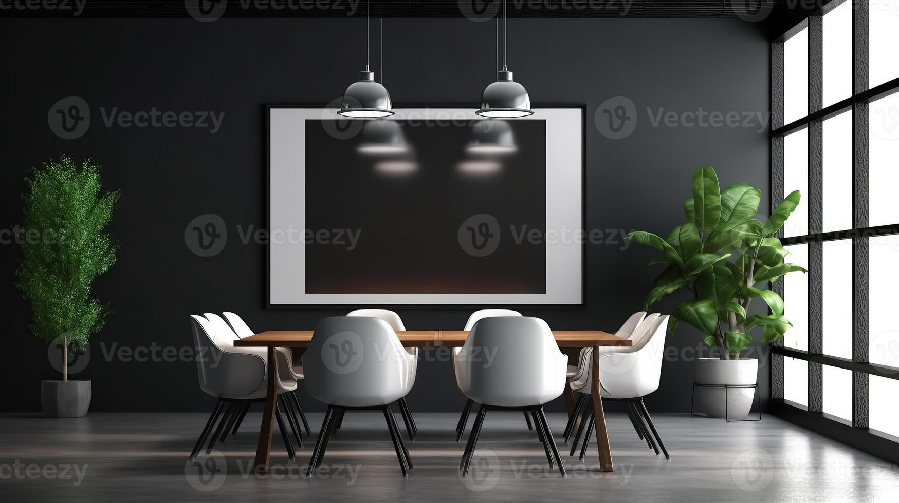 office interior with table meeting, for your advertising in abstract exhibition 3D rendering, mock up created by AI photo