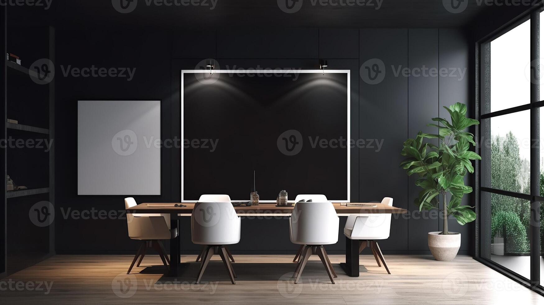 office interior with table meeting, for your advertising in abstract exhibition 3D rendering, mock up created by AI photo