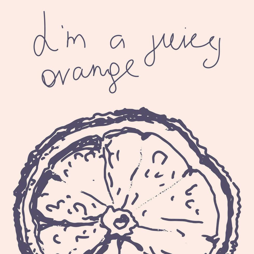 Orange in sketch style, poster design. vector
