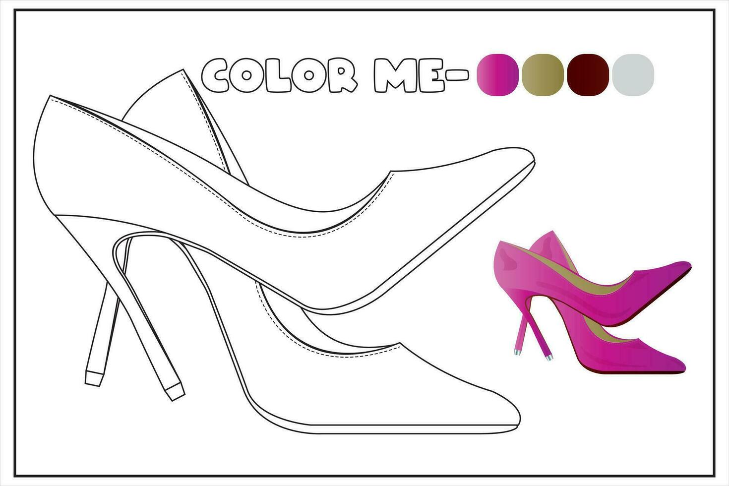 Hand drawn outline ornamental high heel shoe illustration Coloring page for adult and children coloring book with sample vector