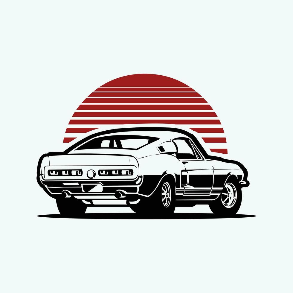 Classic Sport Muscle Car Vector Art Illustration Design Rear View
