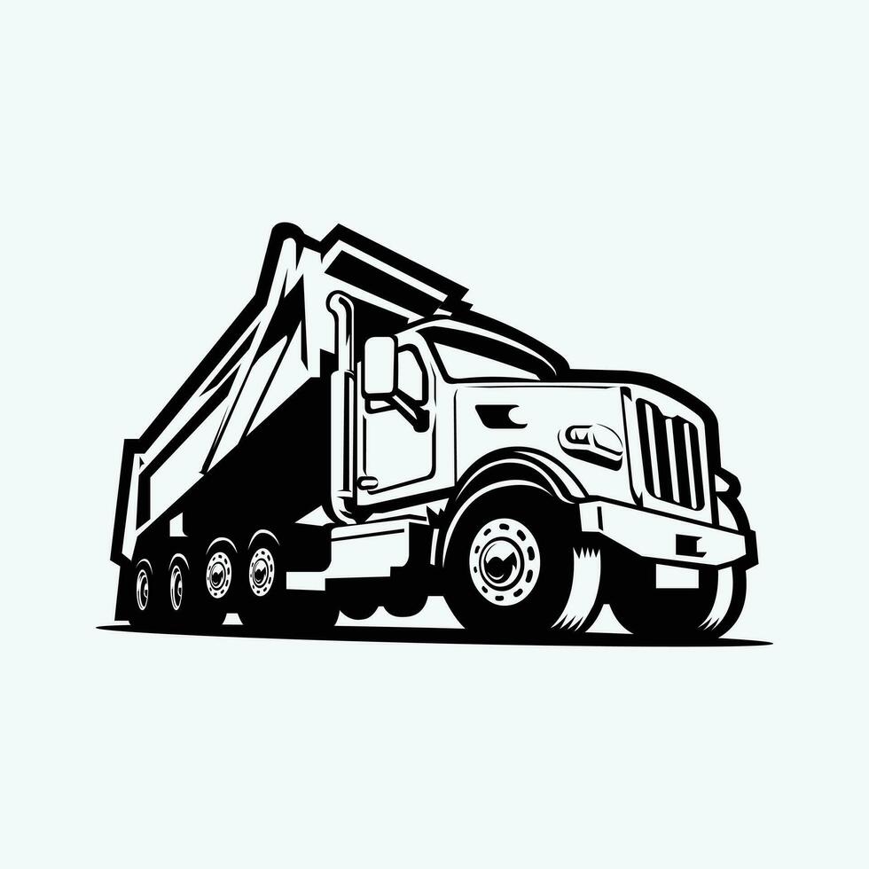 Dump Truck Silhouette Vector Art Isolated in White Background. Tipper Truck Monochrome. Best for Trucking Related Industry