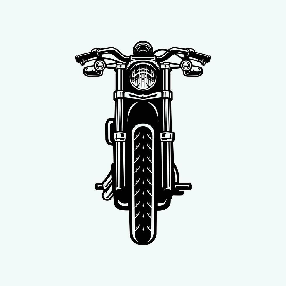 Chopper Motorcycle Front View Vector Monochrome Silhouette Isolated EPS