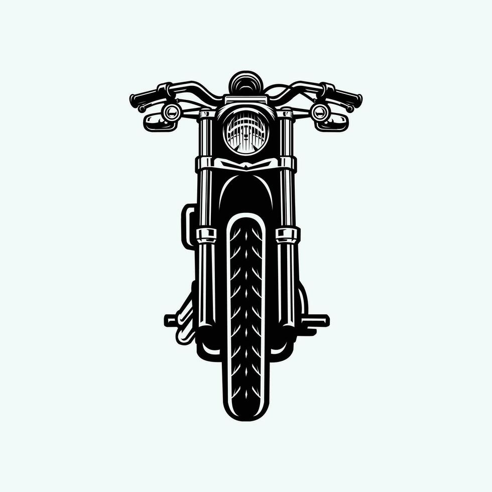 Chopper Motorcycle Front View Vector Monochrome Silhouette Isolated EPS