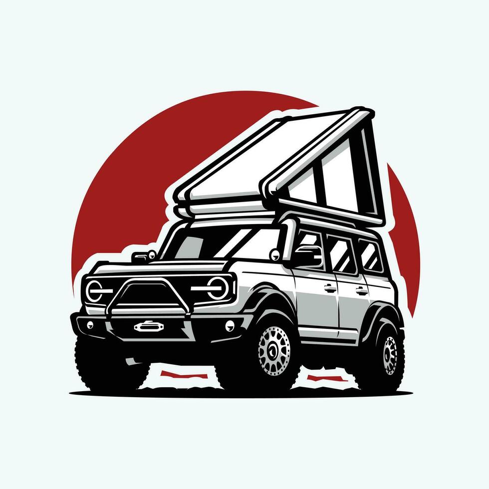 Overland SUV Camper Truck Roof Top Tent Illustration Vector Isolated