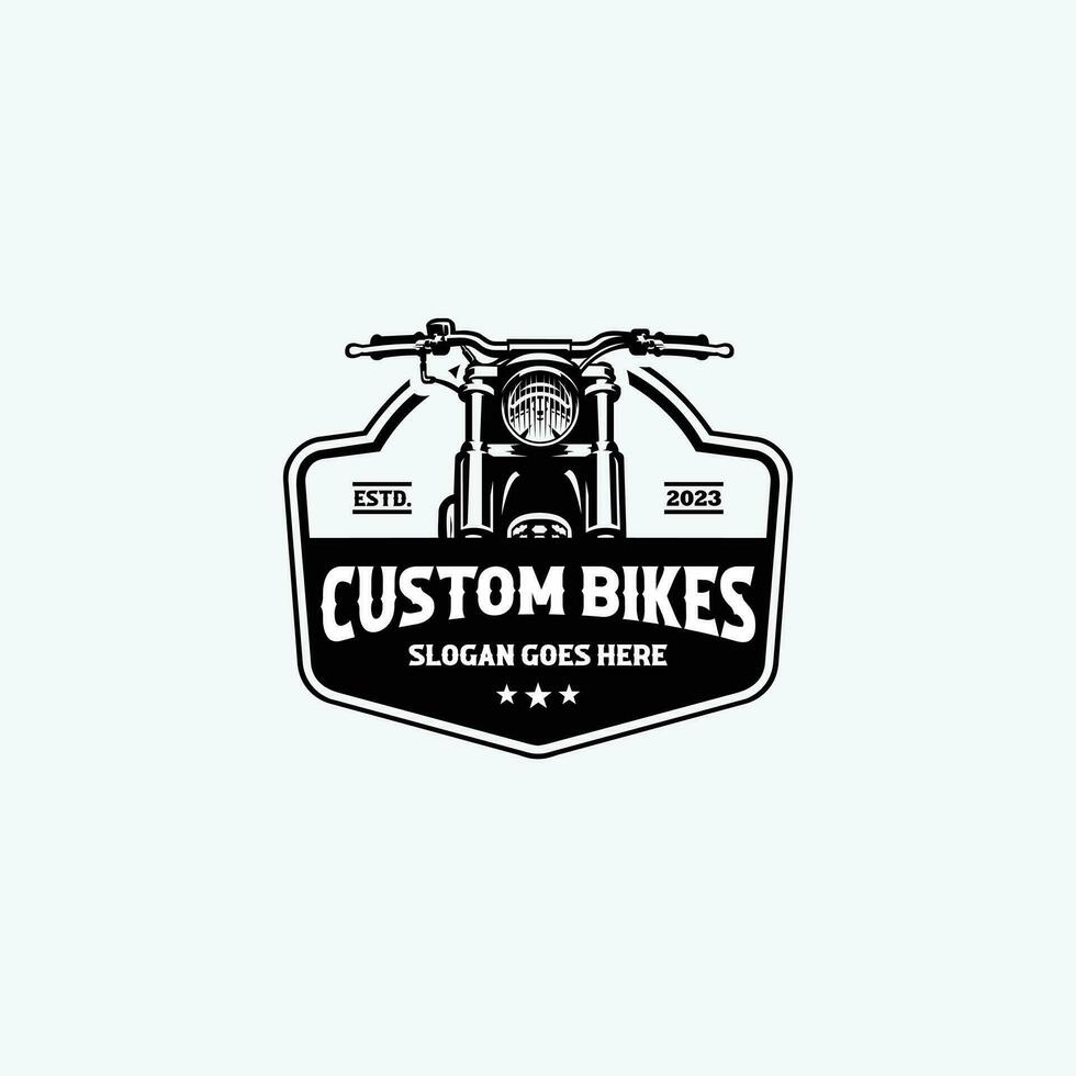 Custom Classic Motorbike Vintage Emblem Logo Design Vector Art Isolated in White Background. Best for Motorbike Garage and Mechanic Logo