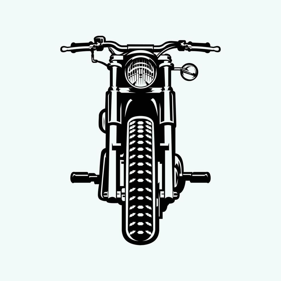 Chopper Motorcycle Front View Vector Art Monochrome Silhouette Isolated EPS