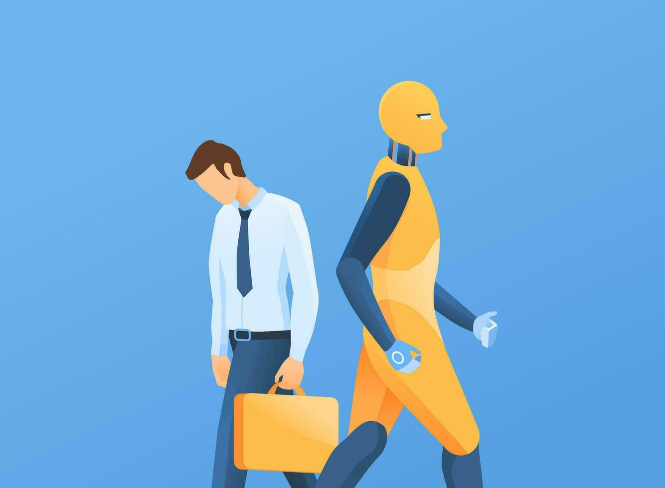 AI Job Take over Replace Human Worker Concept Illustration Artificial Intelligence and Employee Lay off Design vector