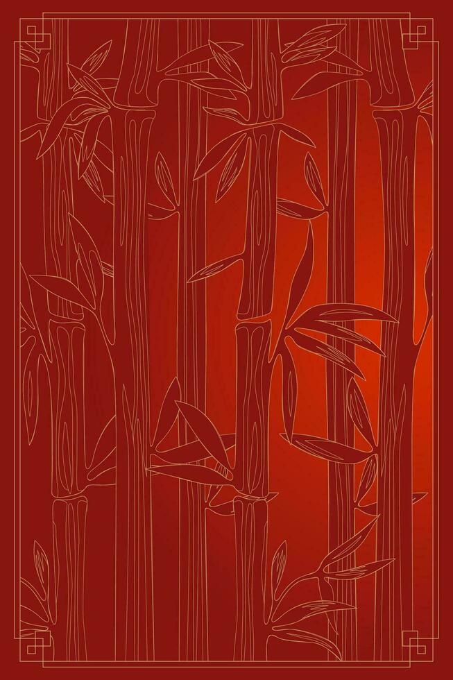 Bamboo forest background. Red thickets in Chinese or Japanese style frame. Natural vertical banner. Vector eps illustration