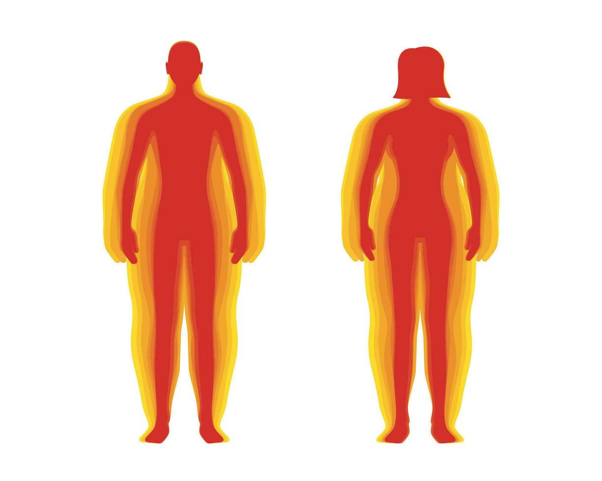 BMI classification measurement infographic set concept. Man and woman Body Mass Index level. Combination people figures different weights from underweight to overweight. Vector eps illustration