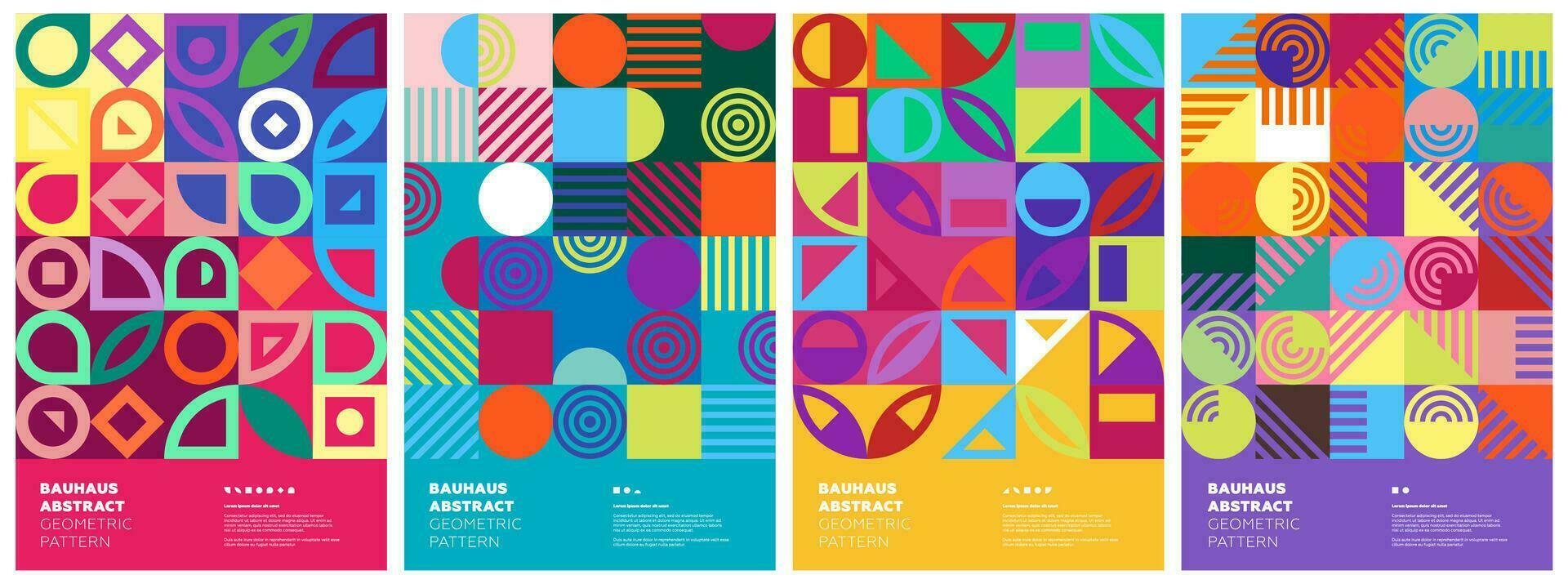 Abstract geometric bauhaus artworks. Simple shapes combination poster set. Memphis pattern background collection. Retro modern trendy graphic paintings. Vintage postmodern art print vector eps designs