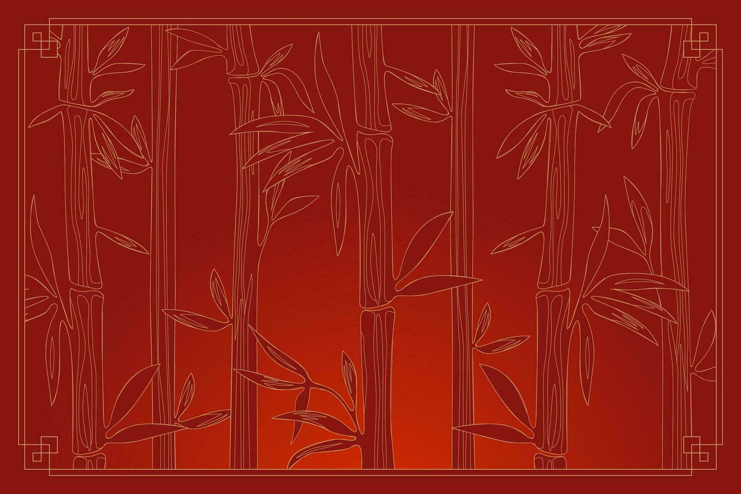 Bamboo forest background. Red thickets in Chinese or Japanese style frame. Natural horizontal banner. Vector eps illustration