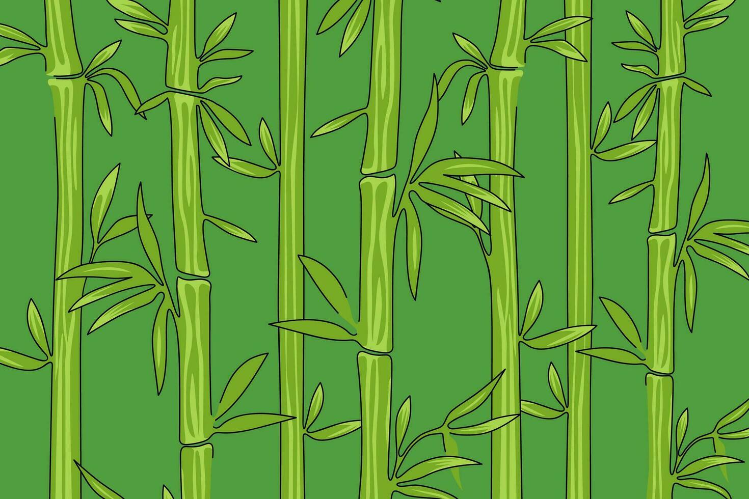 Bamboo forest background. Green cartoon thickets. Natural horizontal banner. Vector illustration