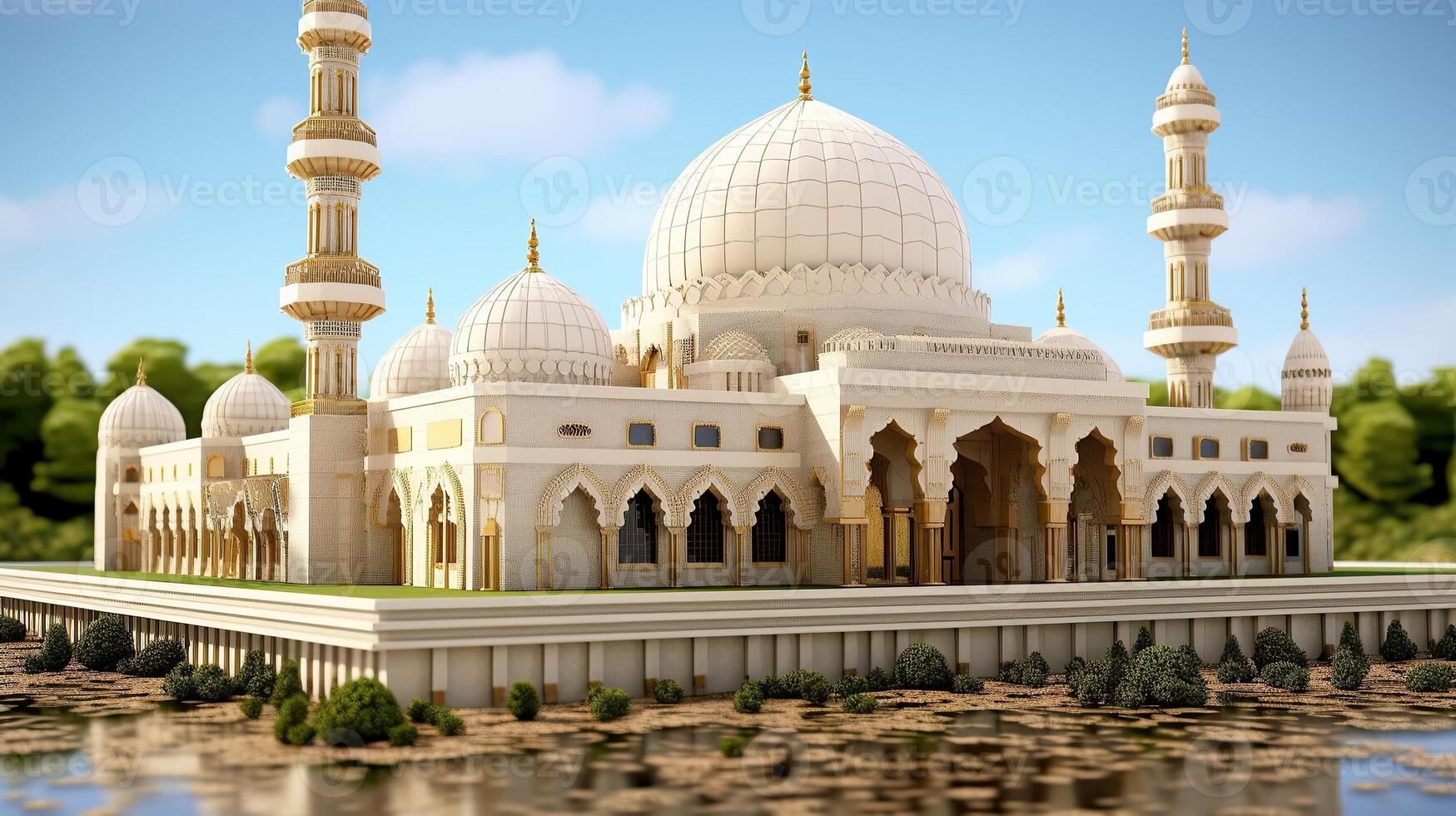 illustration of amazing architecture design of muslim mosque ramadan concept AI photo