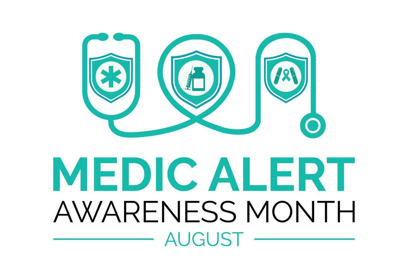 Medic Alert Awareness Month August . Celebration in United States. Poster, greeting card, banner and background design. vector