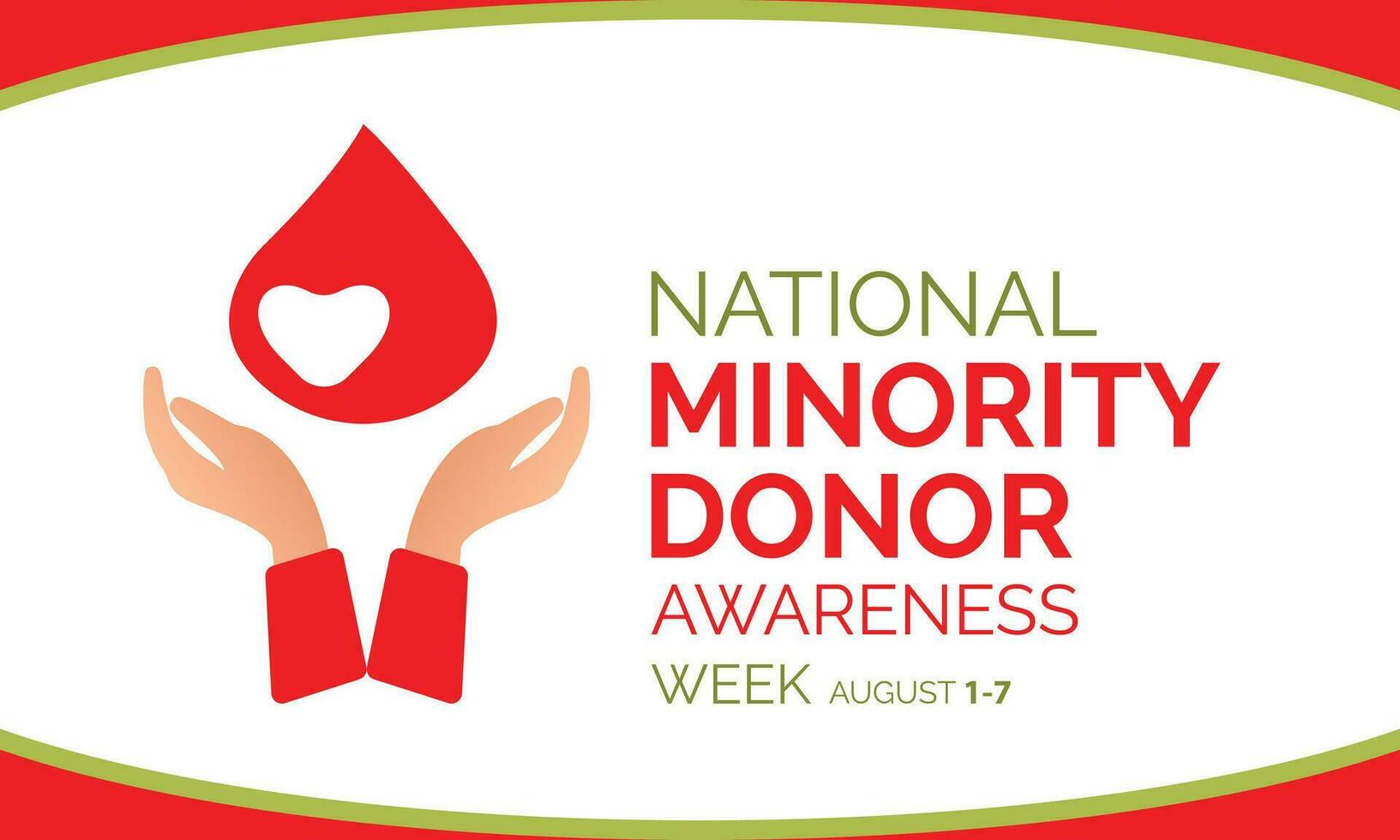 National minority donor awareness week. Two hands and a drop of blood on a white background. Banner, poster, card for social media Vector illustration.