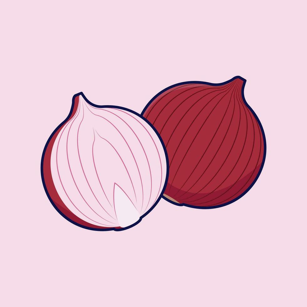 Red onion vector illustration. Vegetable icon isolated. Flat design