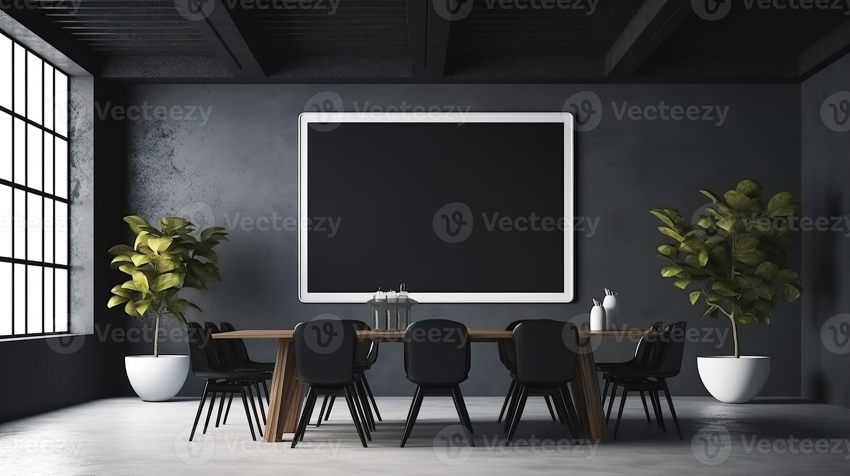 office interior with table meeting, for your advertising in abstract exhibition 3D rendering, mock up created by AI photo