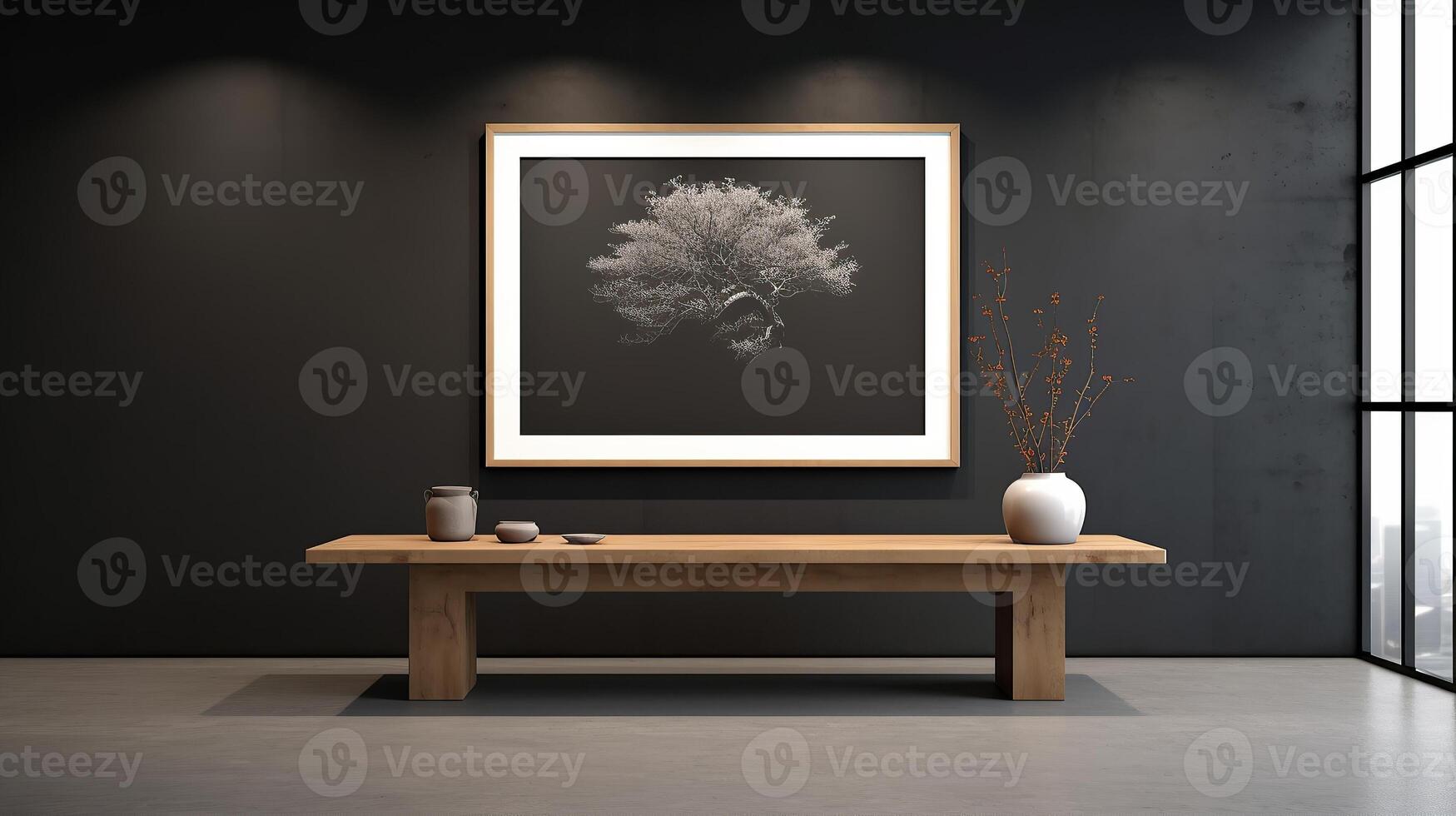 office interior with table meeting, for your advertising in abstract exhibition 3D rendering, mock up created by AI photo