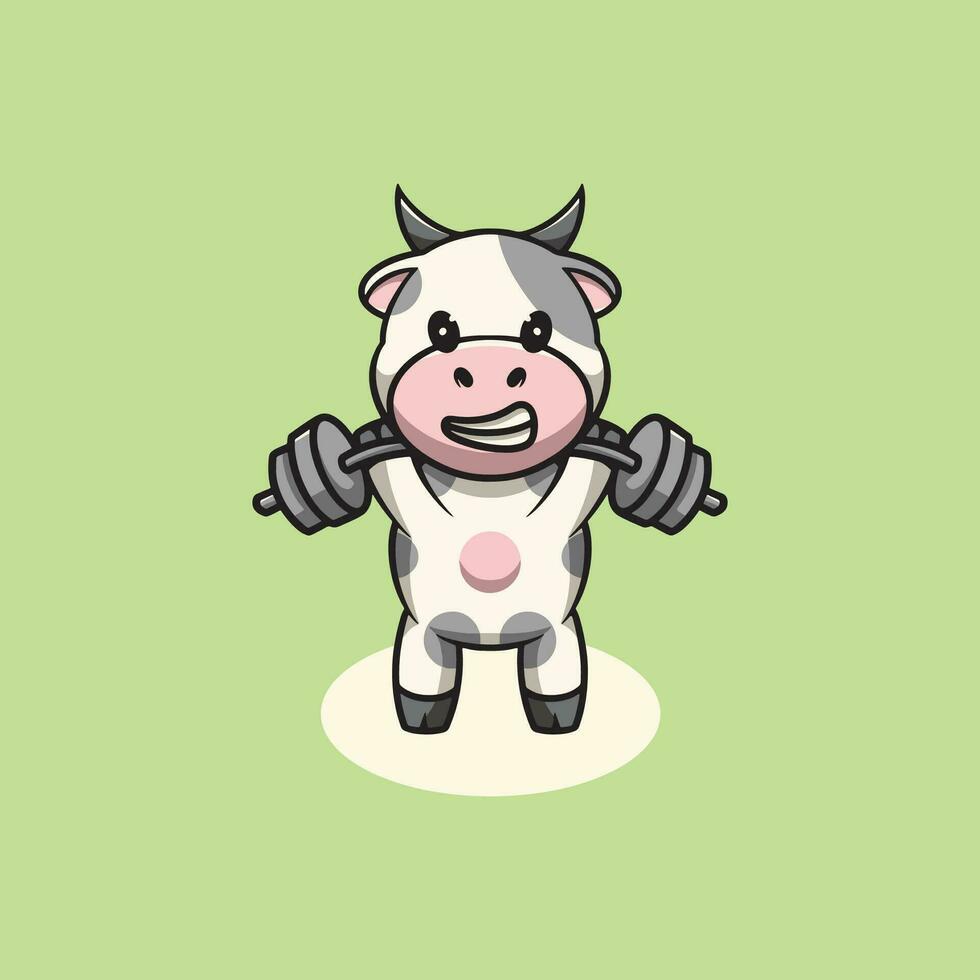 Cute cow workout cartoon illustration vector
