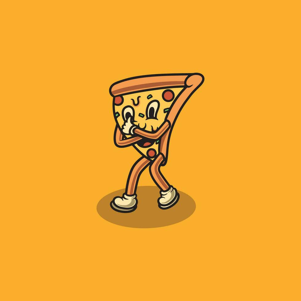 cute pizza smiling icon cartoon illustration vector