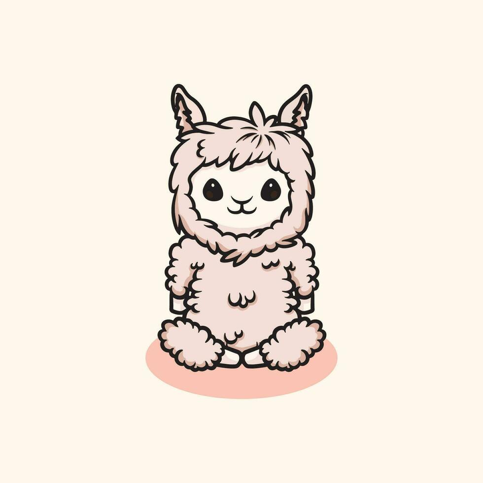 Cute baby alpaca smiling cartoon illustration vector