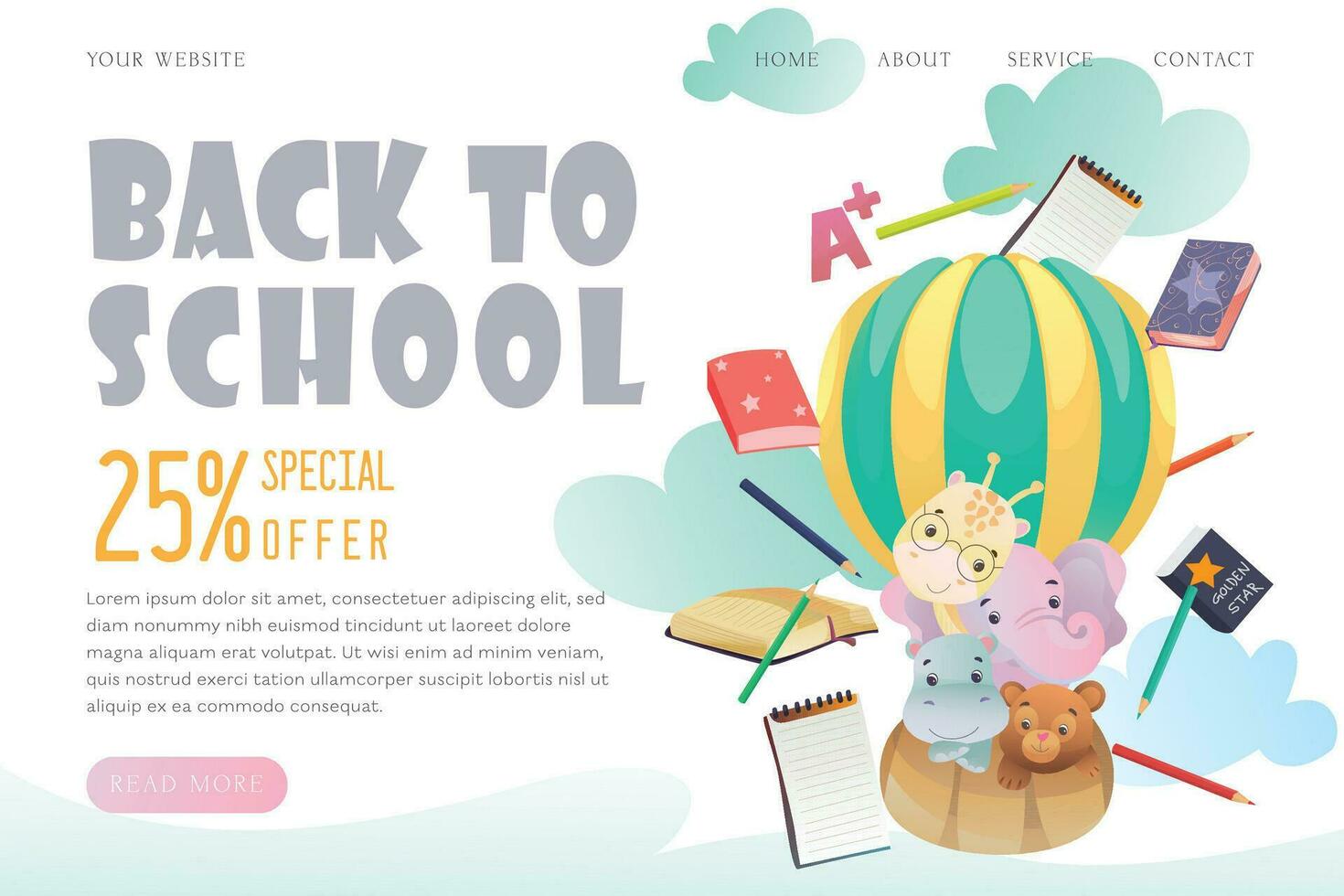 Back to school landing page template vector