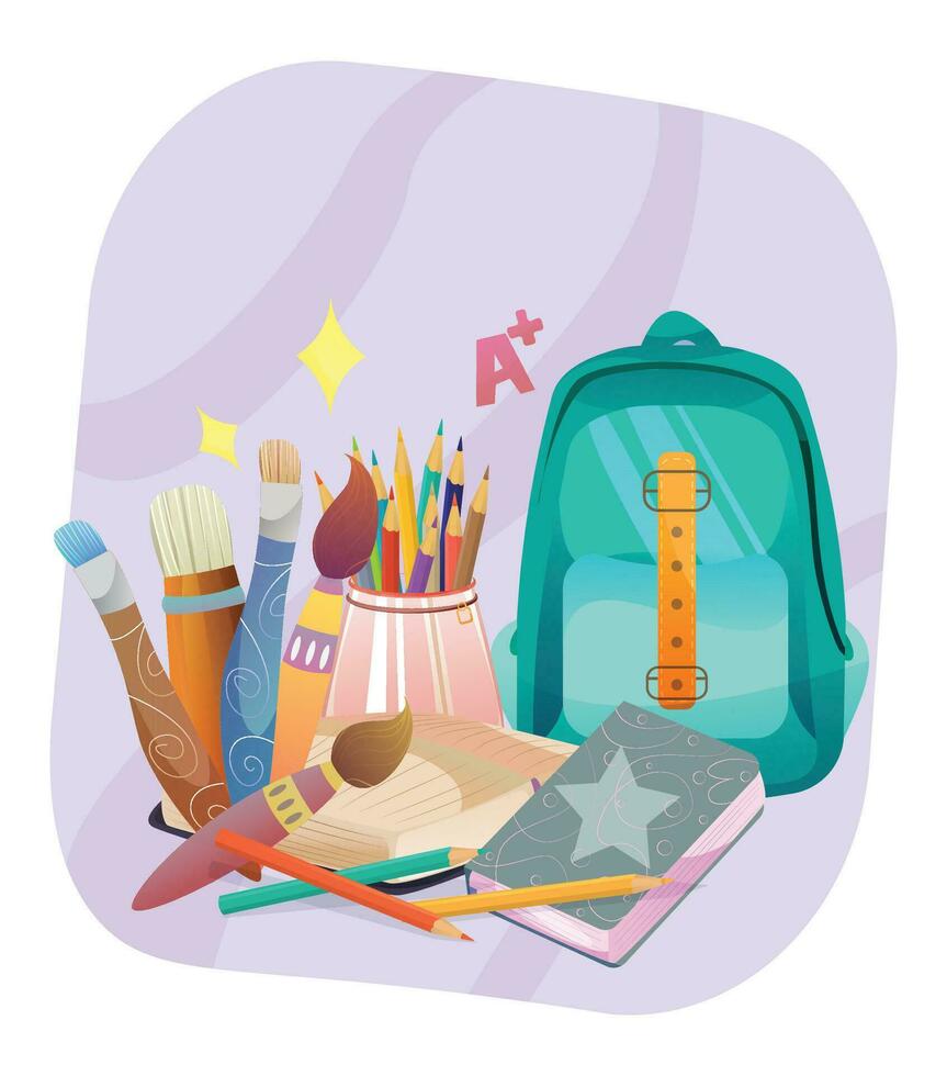 Back to School Illustration School Supplies Set Post Template vector