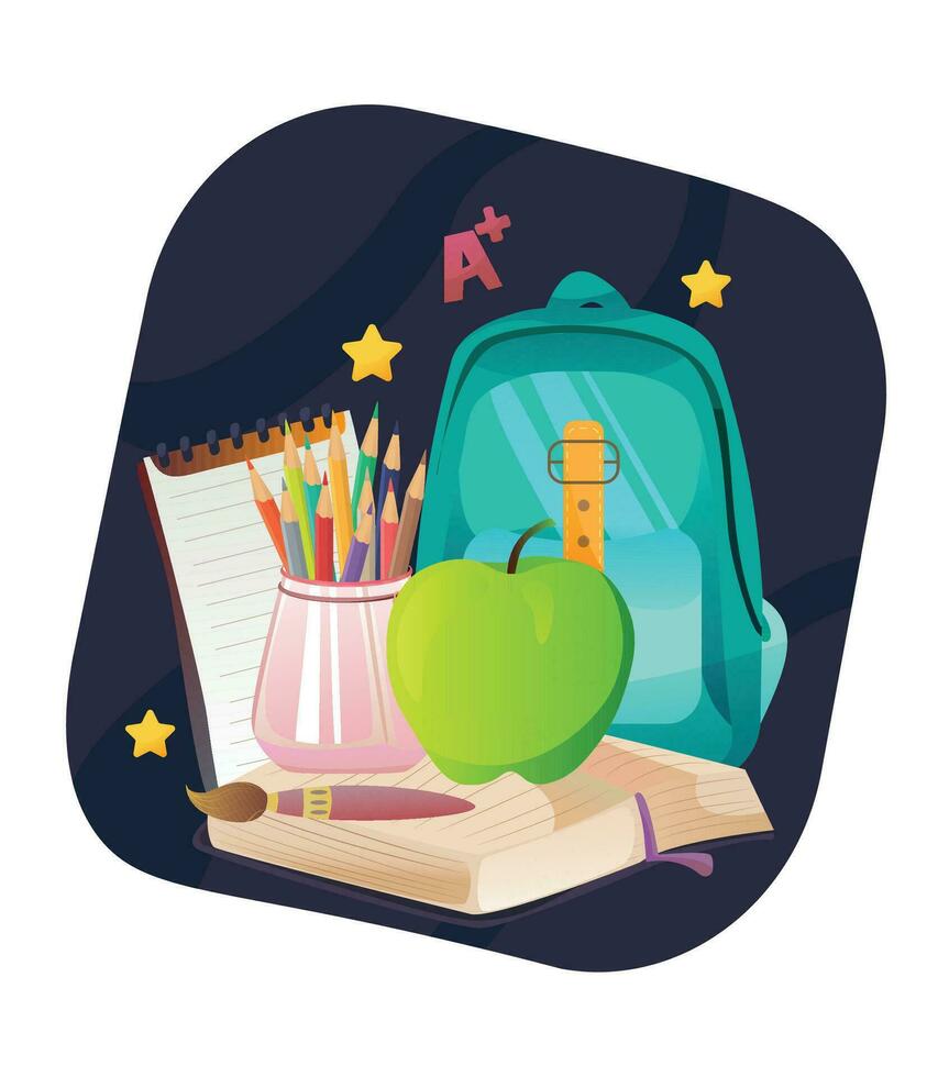 Back to School Illustration School Supplies Set Post Template vector