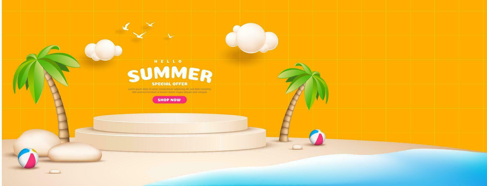 Realistic summer sale podium for background, banner and template vector