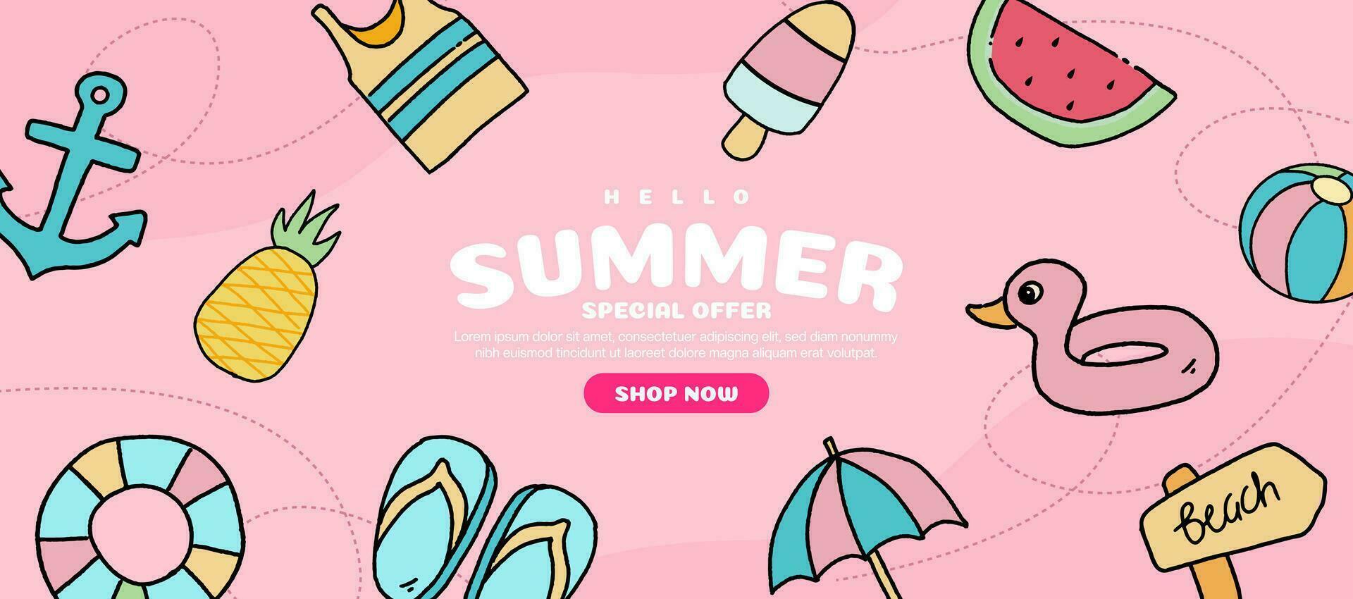 hand drawn illustration banner for summer season vector