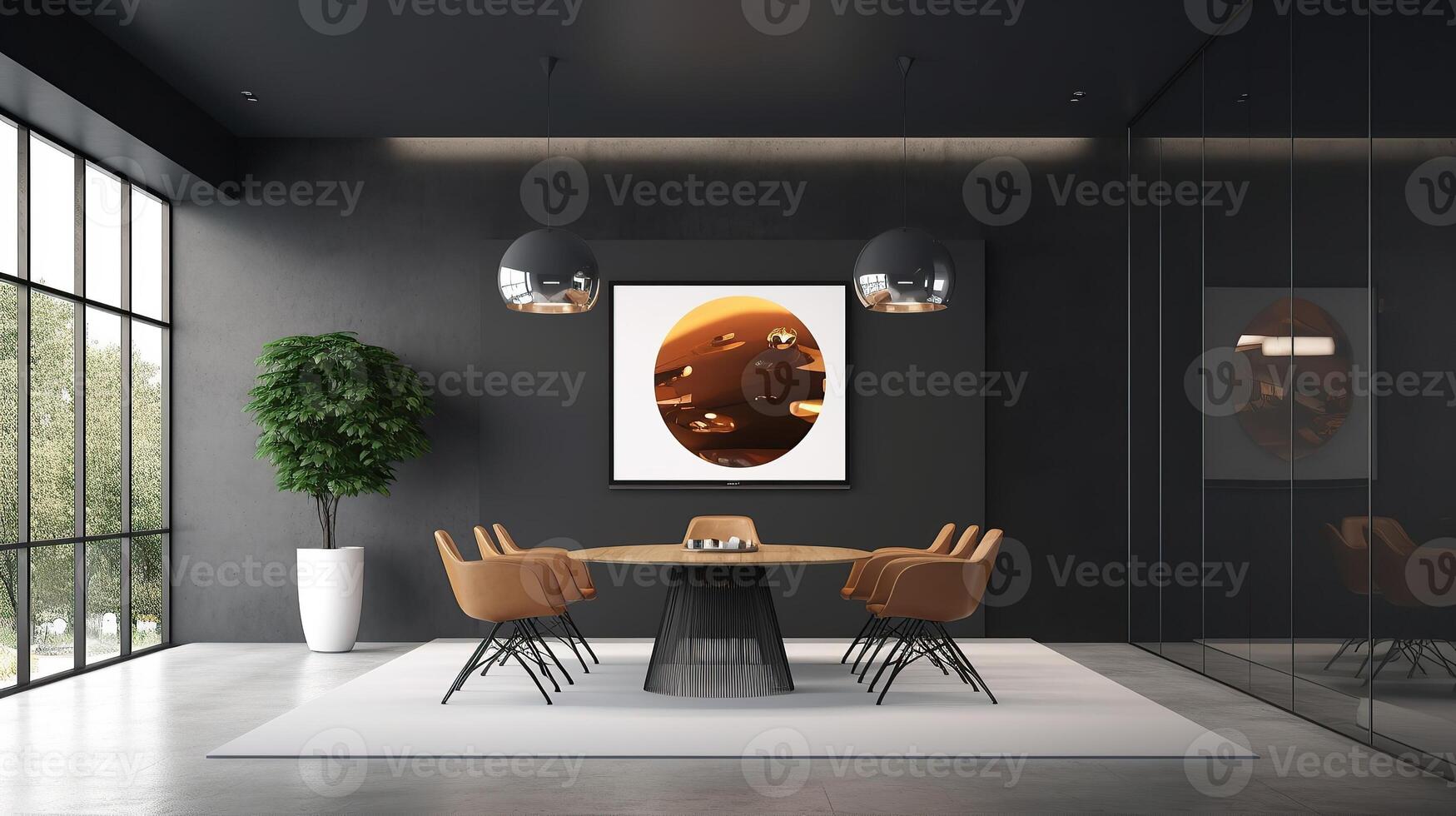office interior with table meeting, for your advertising in abstract exhibition 3D rendering, mock up created by AI photo