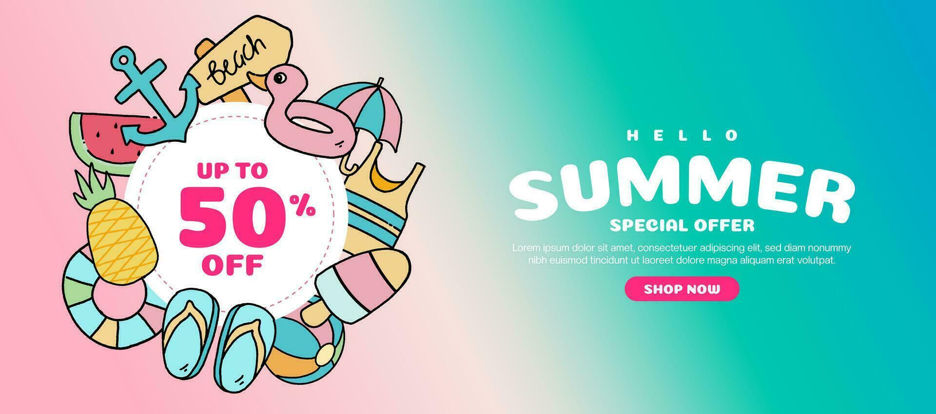hand drawn illustration banner for summer season vector