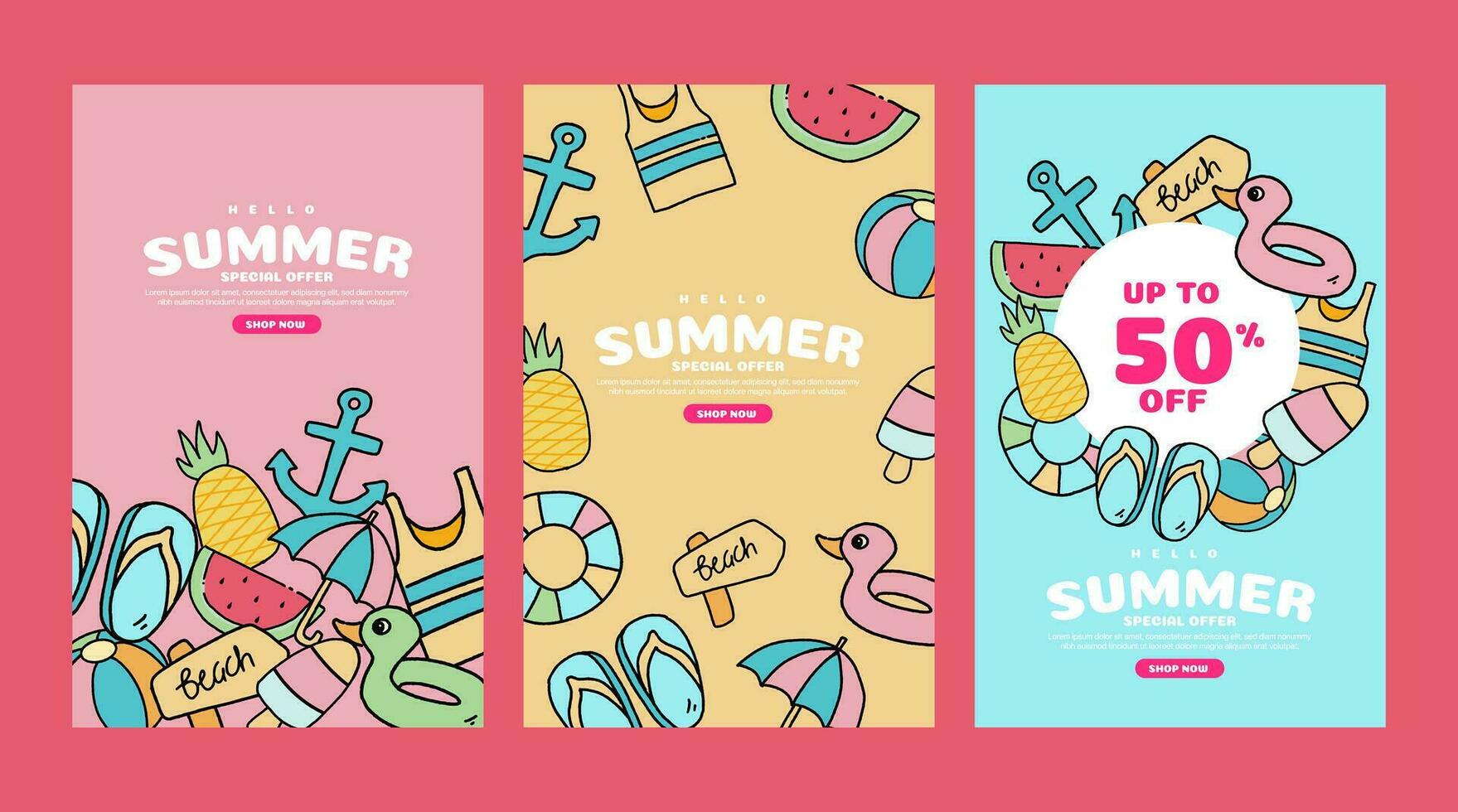 hand drawn illustration template for summer season vector