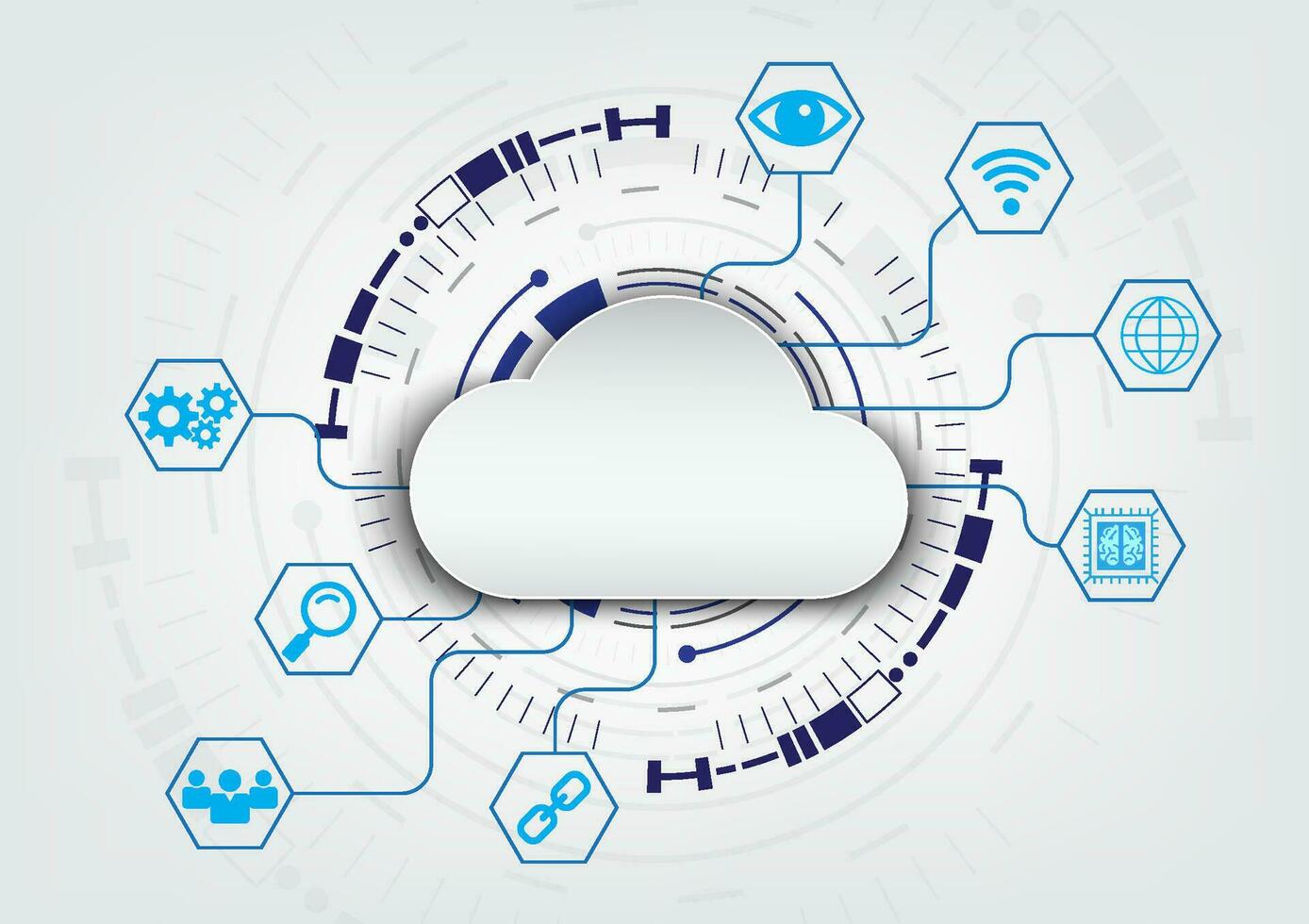 Smart cloud technology with technology circle background with a smart data connection. By collecting data through the system and fetching data for use or sharing important information vector