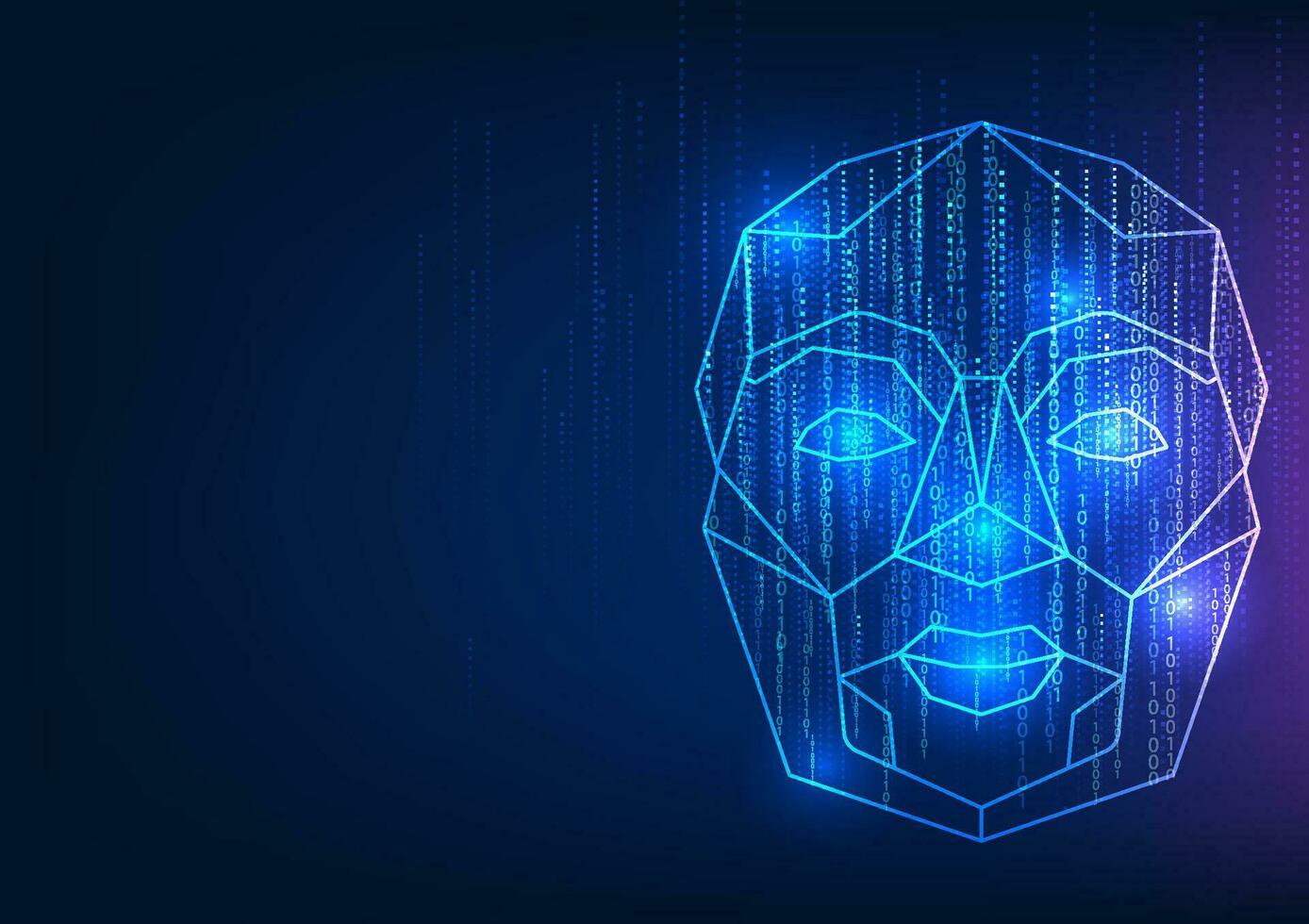 Technology concept background featuring the face of an artificial intelligence robot.The robot's page displays alternating code numbers, symbolizing advanced Ai technology vector