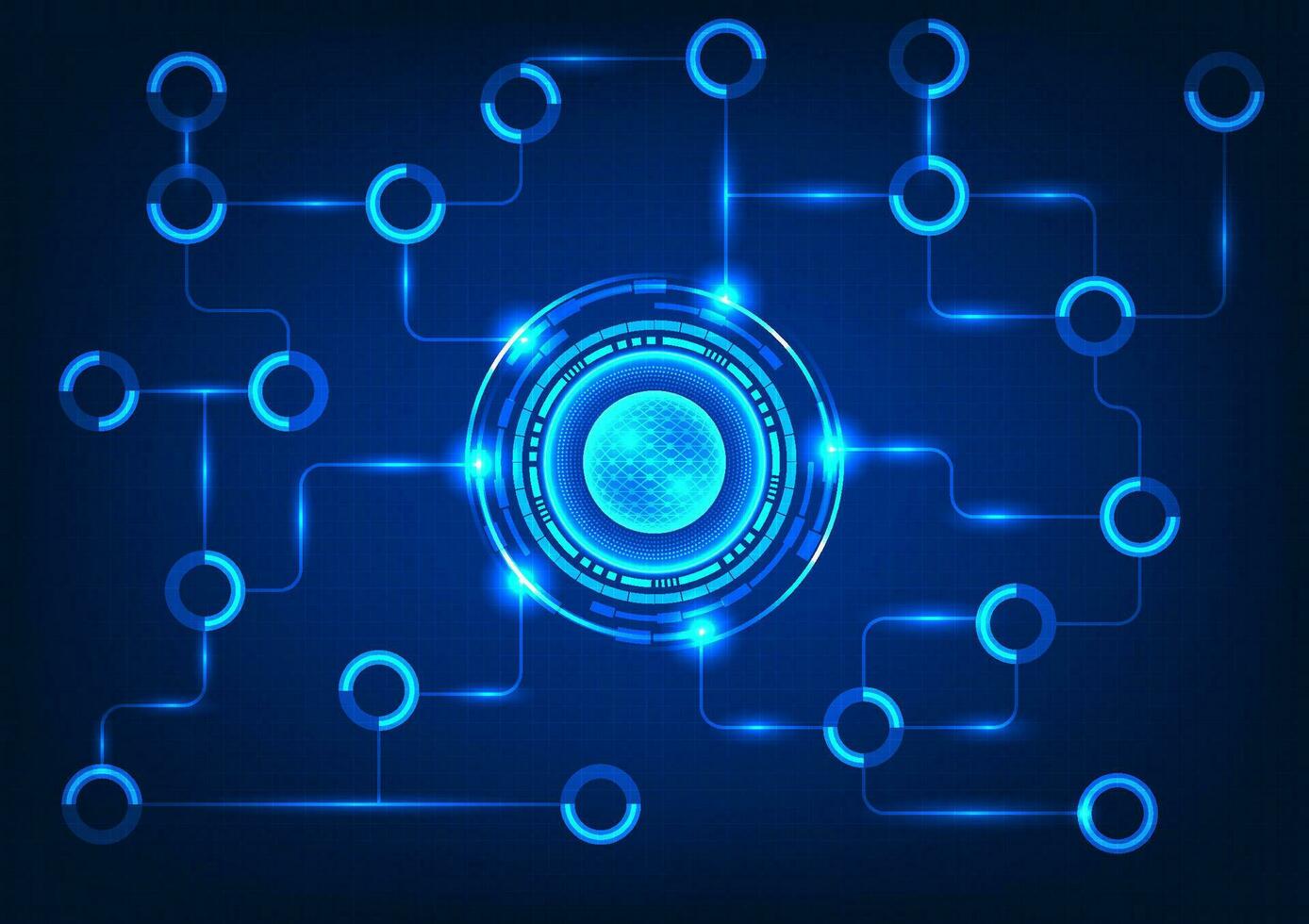 Data processor technology with technology circle with connection circuit The concept of receiving data and processing it forwards to other systems to work. vector