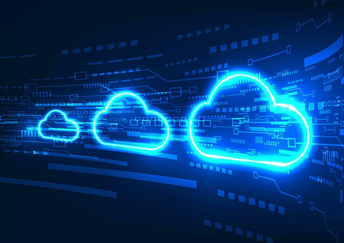 Cloud technology with circuit boards on the back The concept is a technology for storing important information through the Internet. It is a security system. load data to use vector