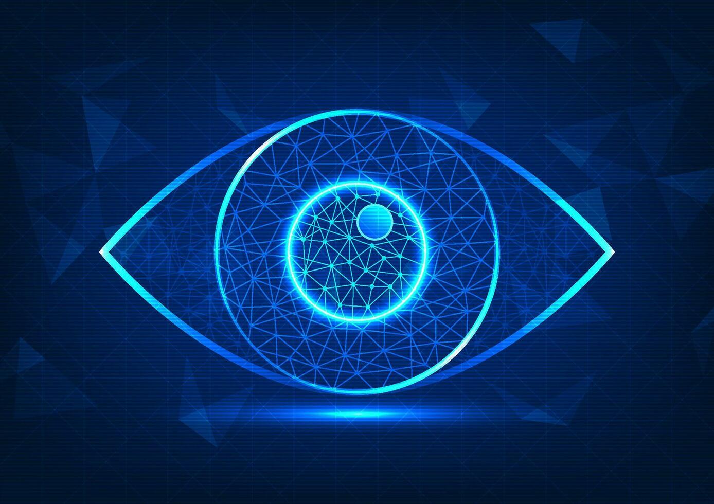 Eye technology with superimposed geometric shapes with stacked back lines. It conveys the speed of searching for information through the modern internet network. It is useful for growing a business. vector
