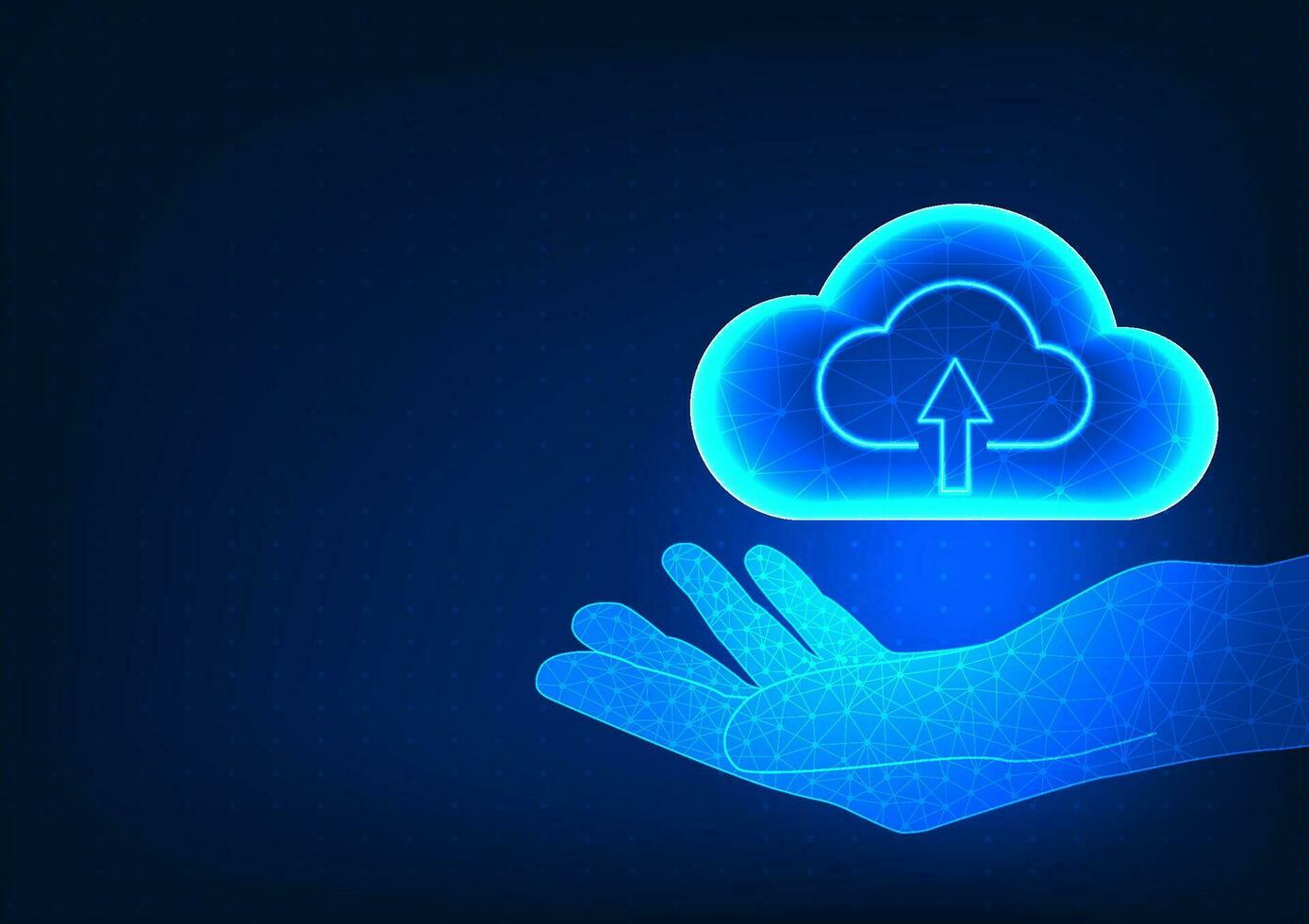 Businessman hand holding cloud technology Conveys about storing important data within the storage by a cloud system that has a security system and can only share data within the organization. vector