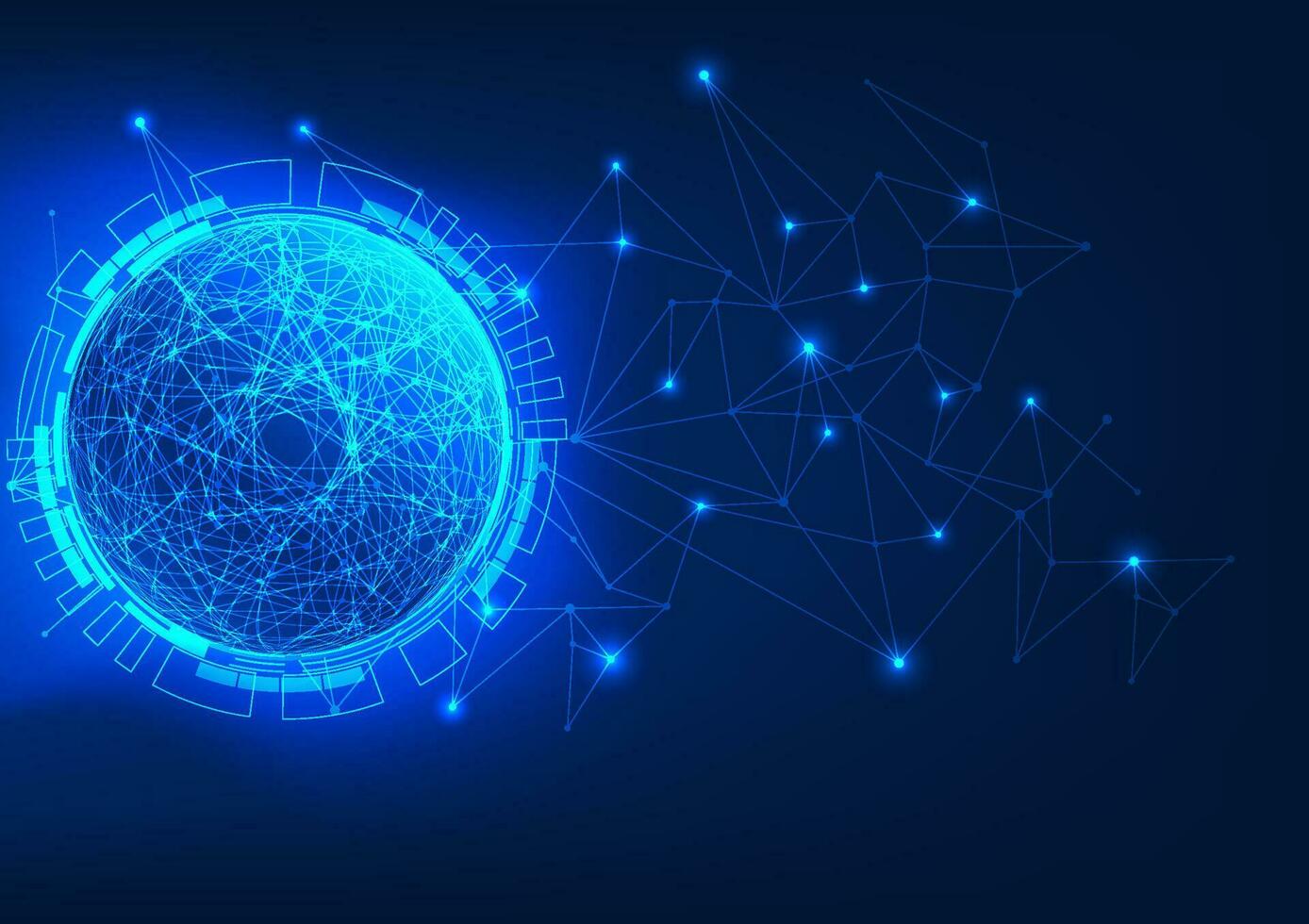 Technology processor with technology circle that gathers information from high-speed internet networks from around the world to process and pass the data to be displayed. vector