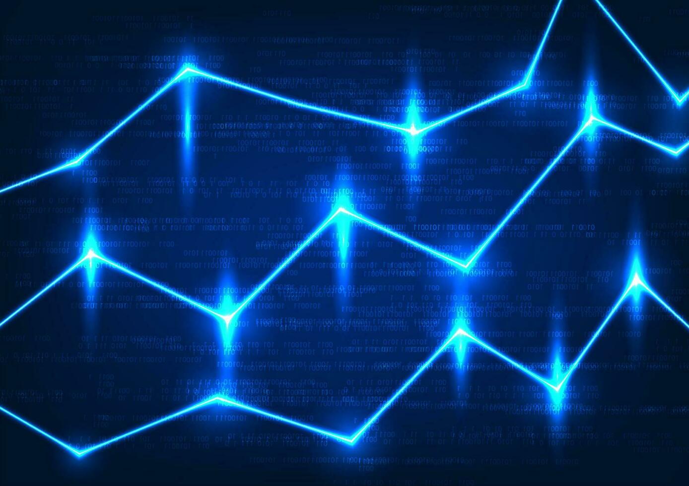 Technology stock chart with glowing lines and running numerical code. The background exudes a futuristic vibe with its blue tone. A visual representation of technology in finance. vector