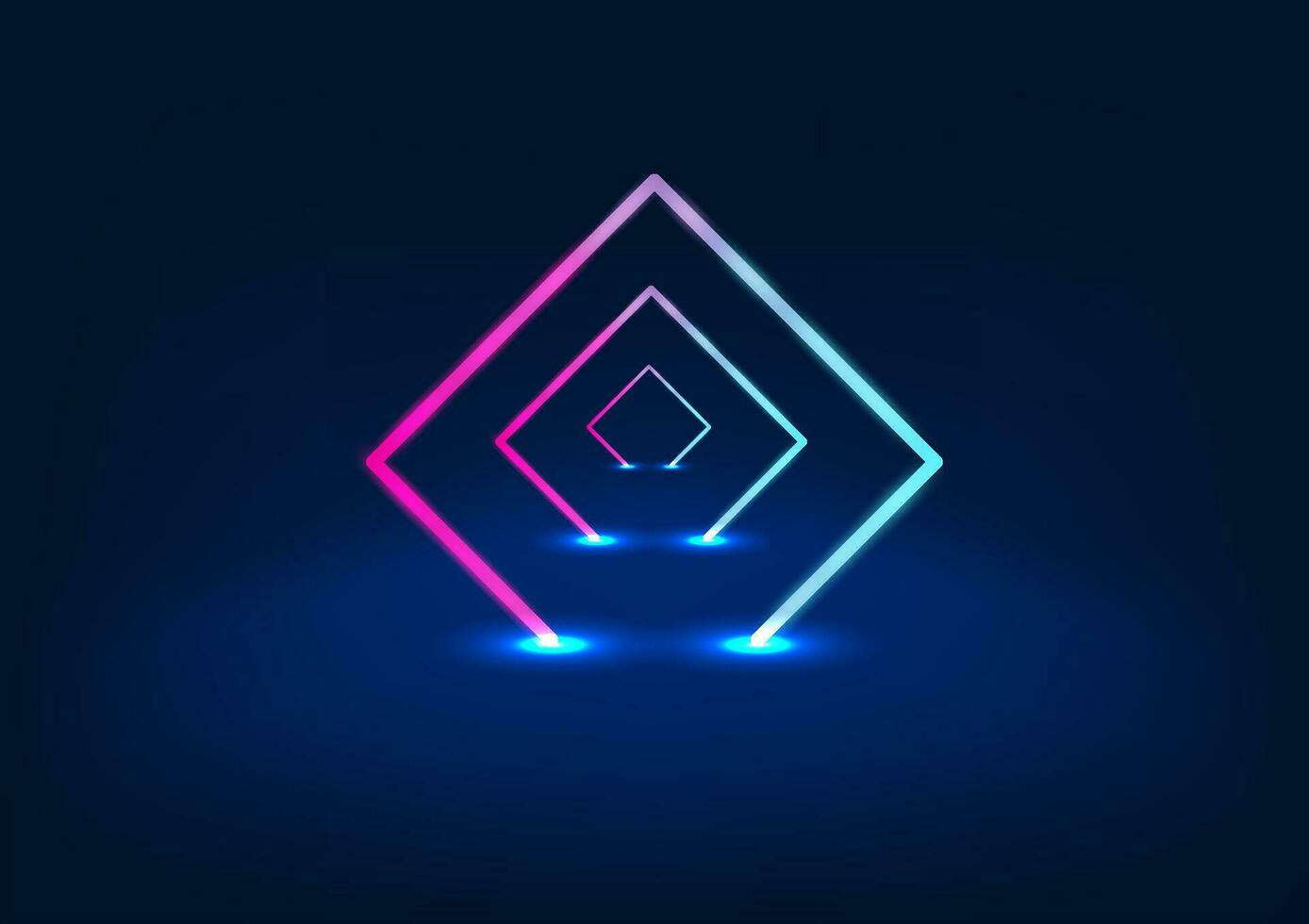 Podium Triangle bending neon lights with blue and purple lighting. to make the product stand out as more modern luxury being placed on a platform long and high from the ground vector