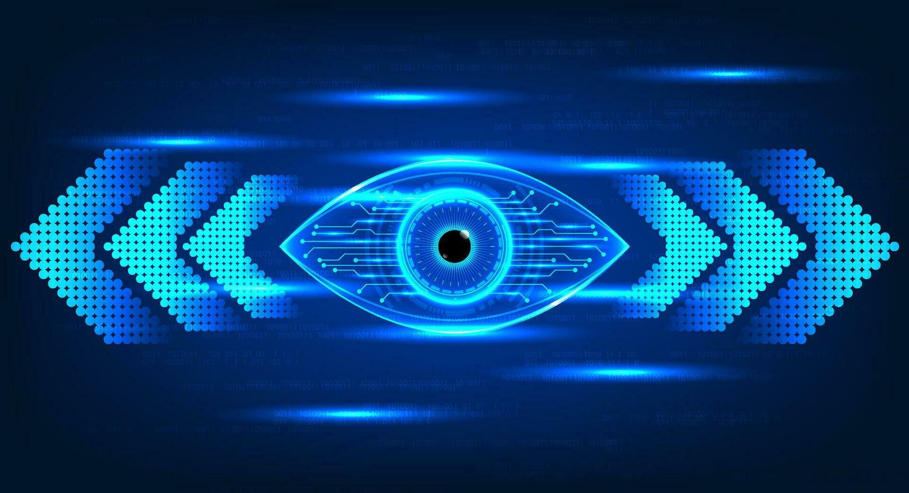 Eye technology with side arrows The concept of searching for information to be used in solving problems through the Internet network that the artificial intelligence system helps. vector